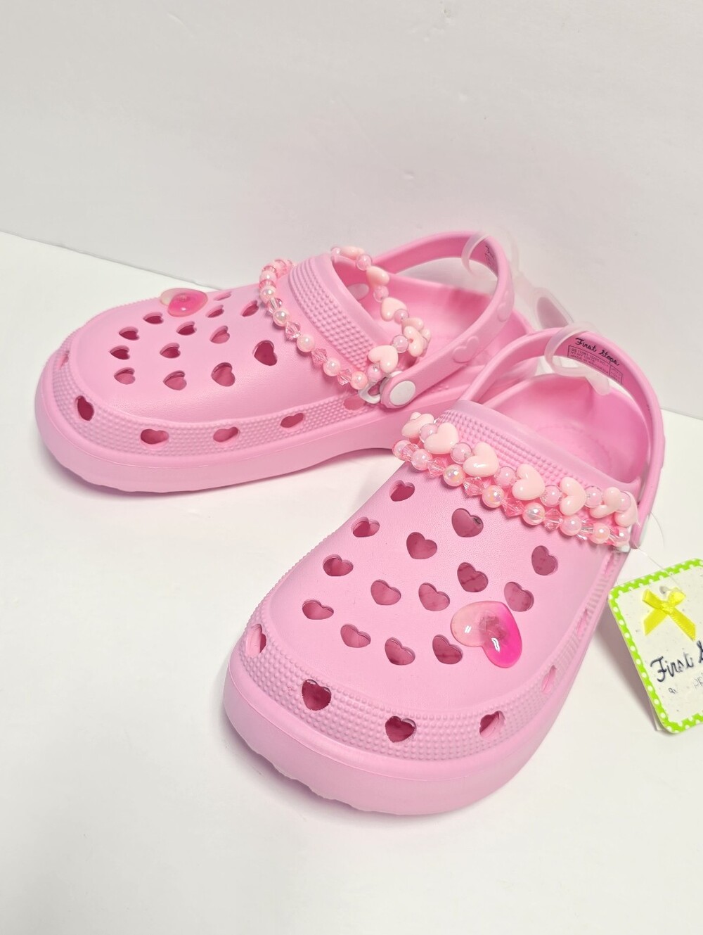 NWT Kids First Steps Pink Jelly Heart Detail Clogs Size 3